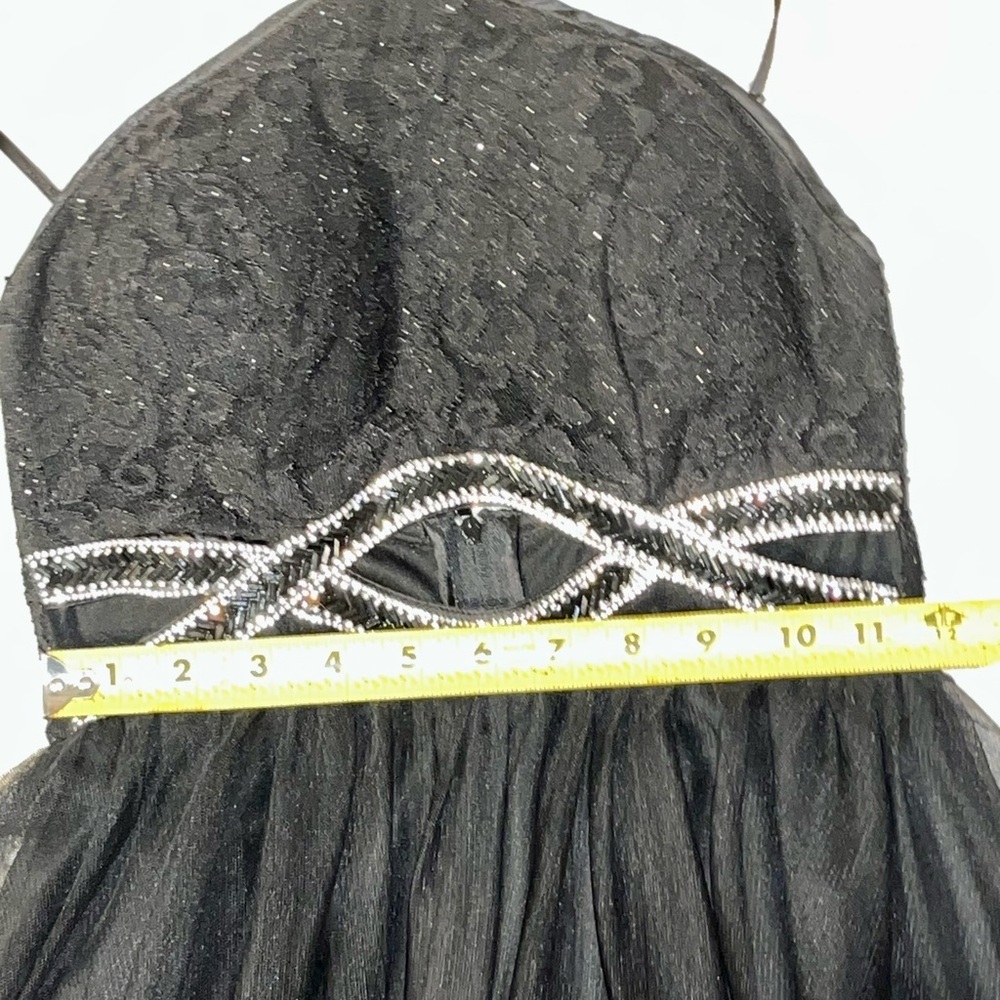 Sequin Hearts Black Lace Tulle Prom Dress Size 0 Embellished Cutout Evening Gown - Picture 16 of 17
